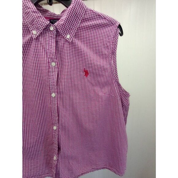 U.S Polo Assn, gingham, sleeveless button-up cropped shirt. Size XL - Picture 2 of 4